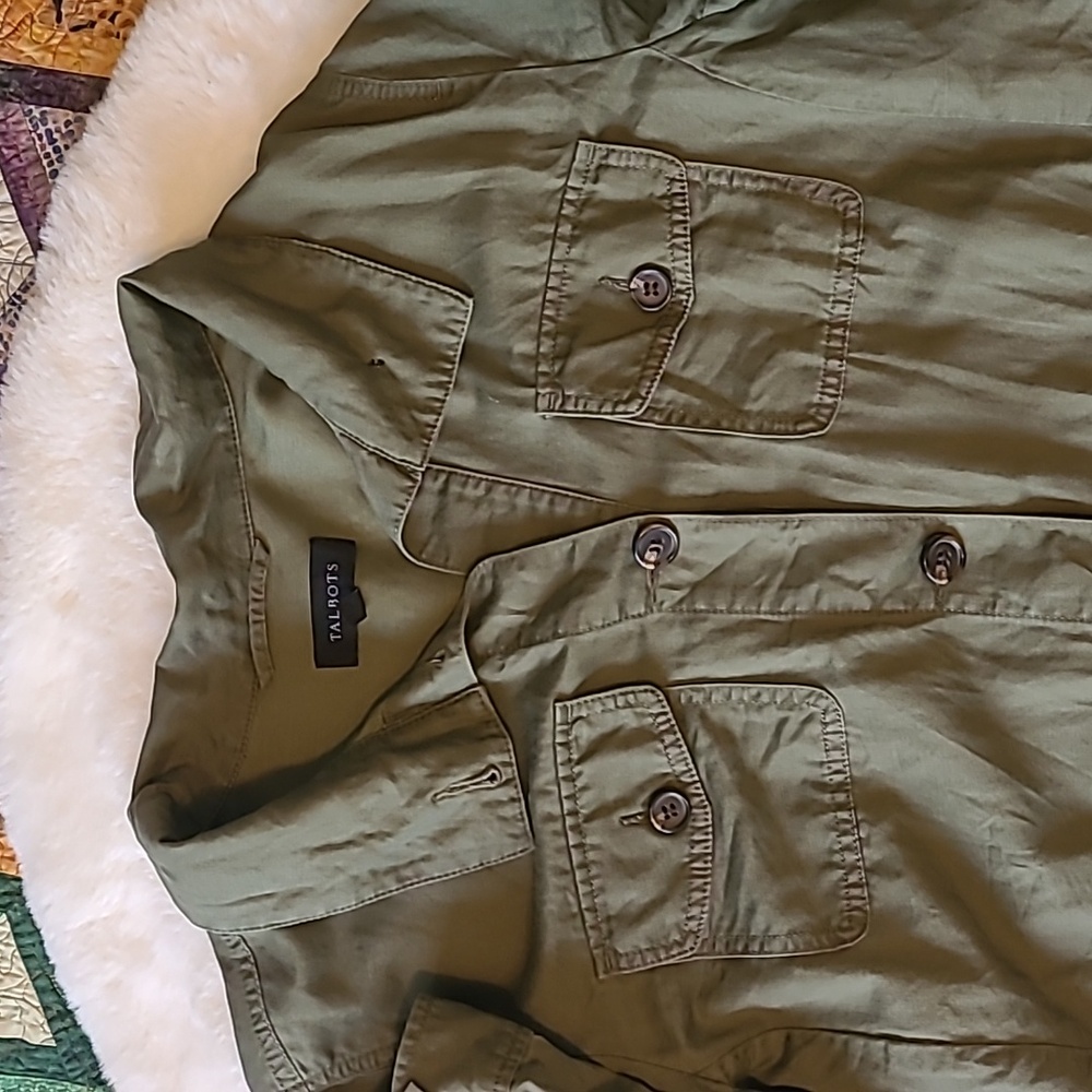 Talbots Linen Cotton Blend Dark Green Utility Lightweight Summer Jacket - Picture 4 of 11